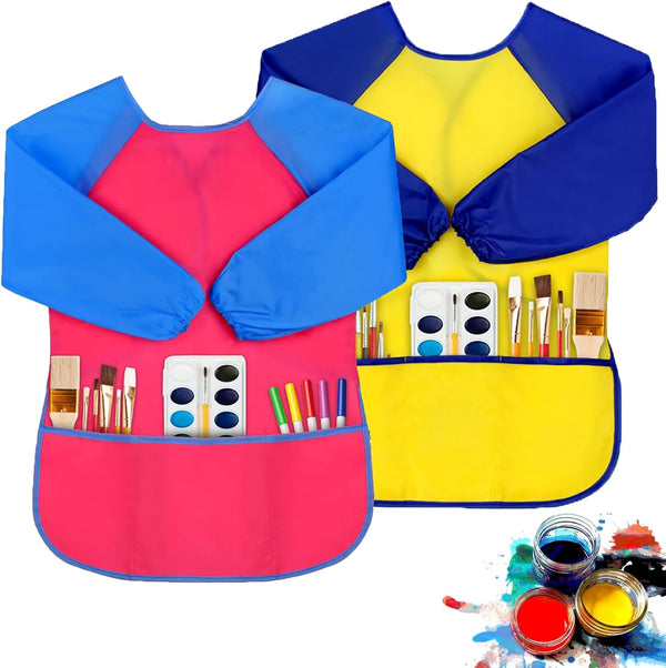 2 Pack Kids Art Smock, Kids Painting Apron, Toddler Smock Artist Painting for 2-4 Years, Waterproof with Long Sleeve