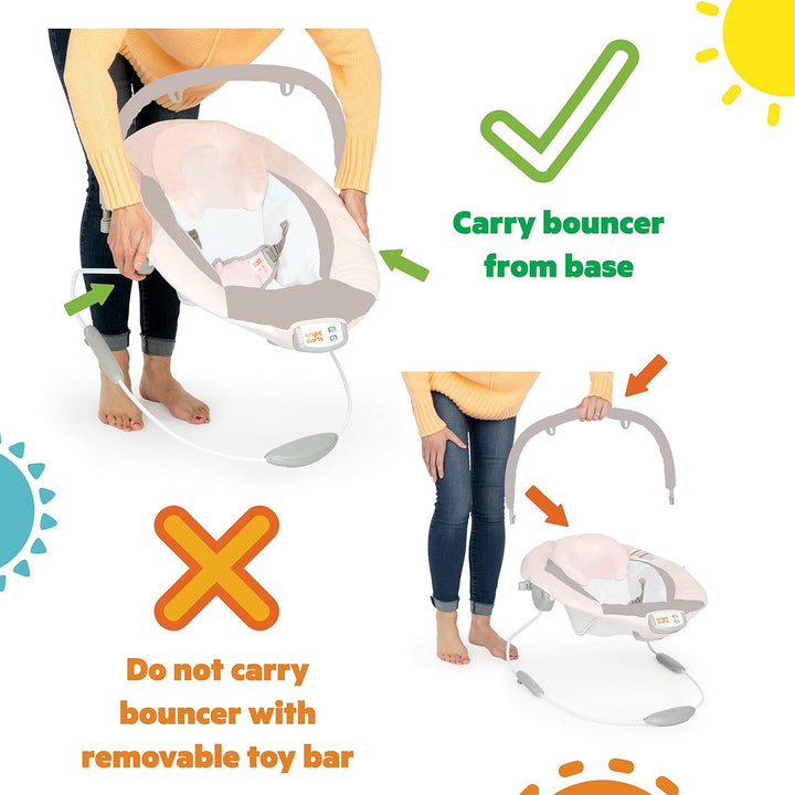 Portable Baby Bouncer Soothing Vibrations Infant Seat with Removable-Toy-Bar, 0-6 Months 6-20 Lbs (Playful Pinwheels)