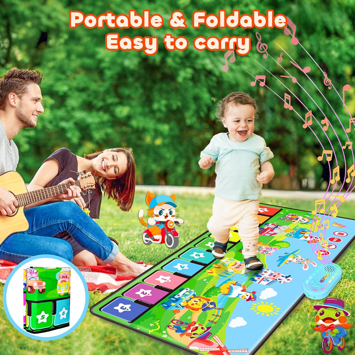 Piano Music Mat with 80 Sounds, Large Animal Car Touch Blanket Playmat Carpet Musical Toddlers Toys 1-3, Floor Keyboard Dance Sensory Educational Mat Boys Girls Gifts for 1 2 3 4 5 Years Old