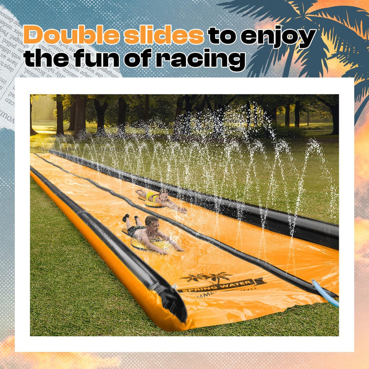 Slip and Water Slide for Kids and Adults Extra Long Water Slides for Backyard Build in Sprinkler with Two Bodyboards Heavy Duty Summer Outdoor Backyard Water Toys
