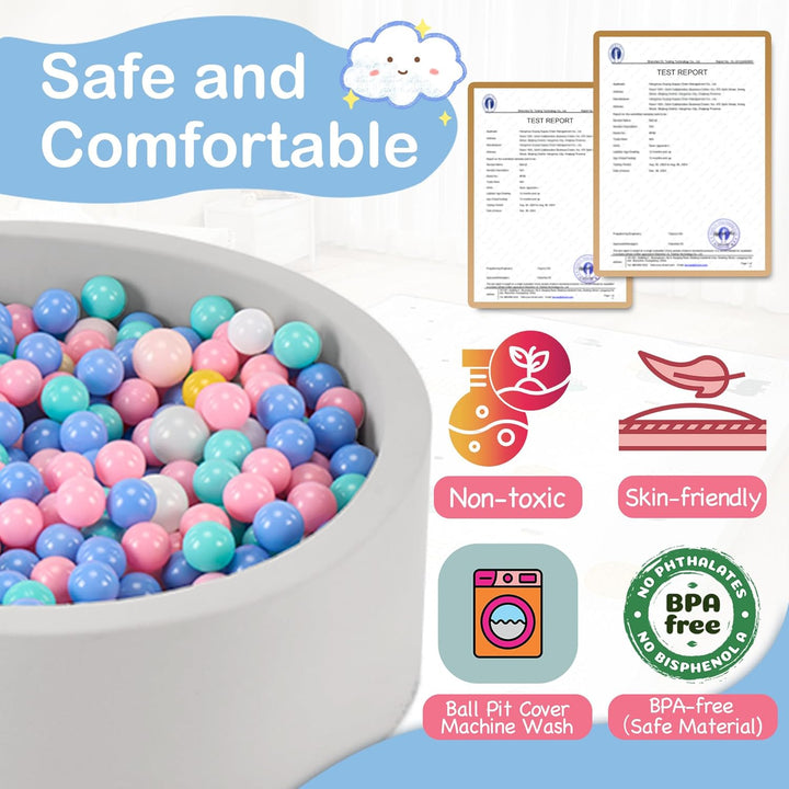 35.4" X 11.8" Foam Ball Pit for Toddlers, Baby round Balls Pool for Babies 1-3, Kids Play Ball Pits Ideal Gift for Boys and Girls, Balls Not Included, Grey