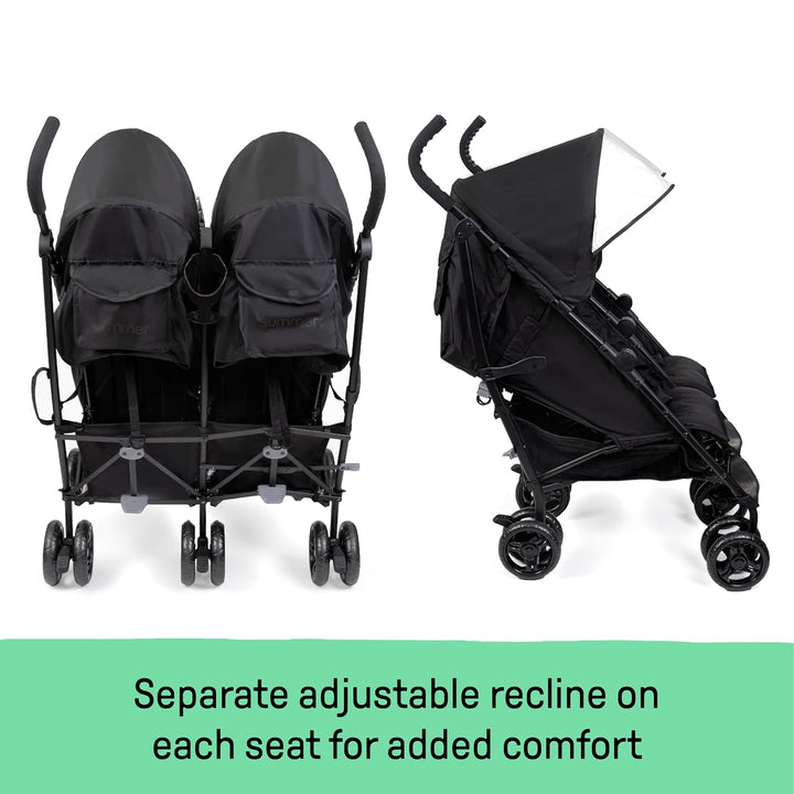 3Dlite Folding Lightweight Side by Side Double Stroller with 5-Point Safety Harness for Infants and Toddlers, Black