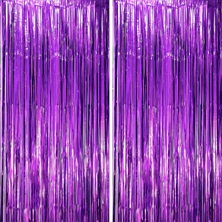2 Pack Laser Pink Tinsel Foil Fringe Curtains, Mothers Day Pink Decorations, Metallic Tinsel Party Streamers Backdrop for Birthday Bachelorette Graduation Wedding Party Decorations