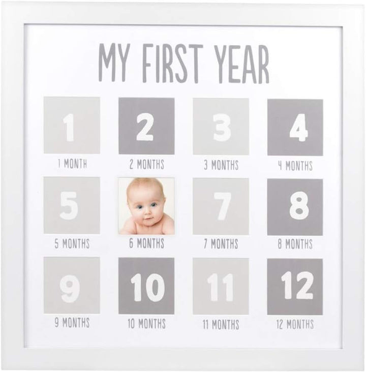 My First Year Picture Frame, Baby'S First Twelve Months Photo Collage and Gender Neutral Keepsake, Ideal for Baby Shower, New Mom Gift and Nursery Decor, Distressed Wood