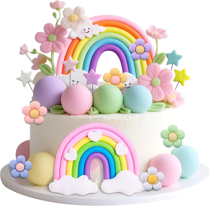 Rainbow Cake Topper Rainbow Theme Party Supplies Pastel Balls Cake Topper Boho Cake Toppers