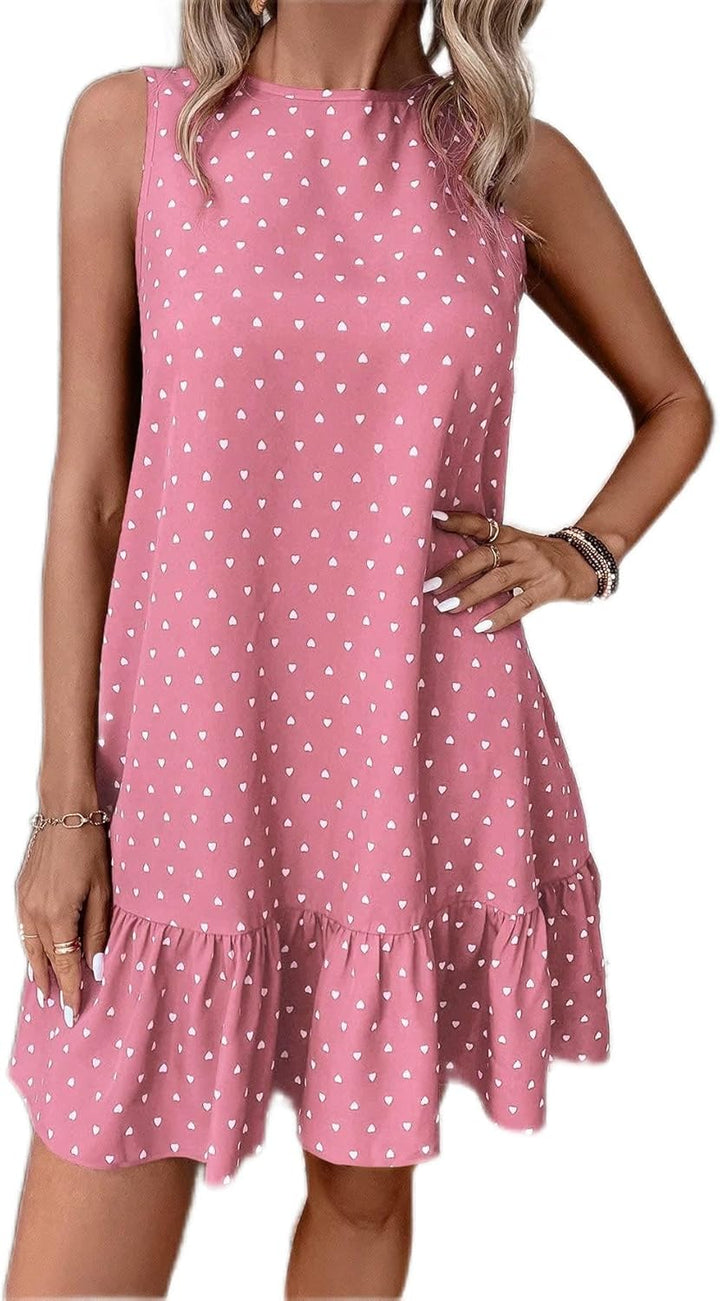 ROLVK Women'S Casual Dresses Heart Print Ruffle Hem Smock Dress Charming Mystery Special Beautiful