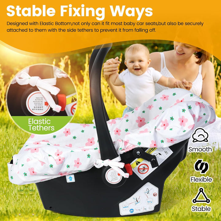 Infant Car Seat Cover Liner, Universal Fit Carseat Protective Cover, Made of 100% Cotton - Breathable Prevent Wear & Dirt Suitable Travel Systems (0-12M), Easy to Clean, Machine Washable, Pink