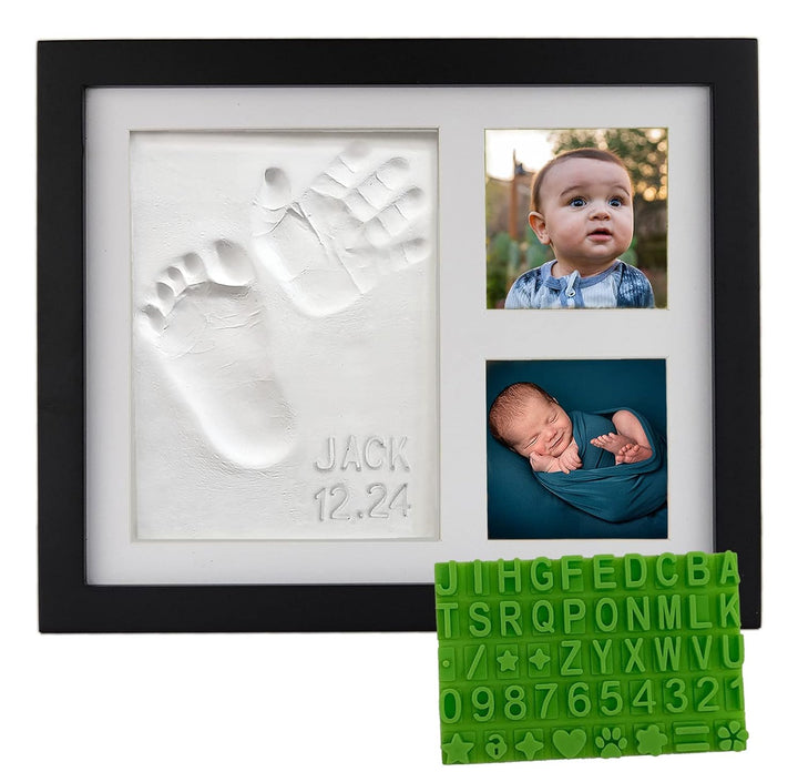 Baby Hand & Footprint Frame Keepsake Kit | Capture Milestone Moments with Safe Clay, Stencil Set & Wood Frame | Perfect Newborn Gift for Baby Showers | White