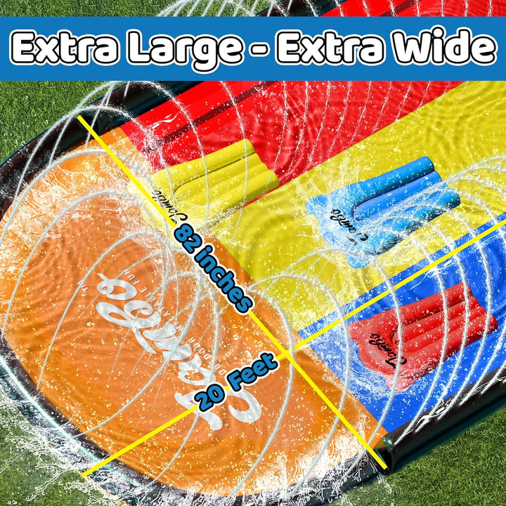 Premium Triple Water Slide with 3 Bodyboards, 20Ft Heavy Duty Slip Splash and Slides-Advanced 3-Way Sprinkler System, Splash Pad Mat Backyard Summer Outdoor Water Toys N Long Slides for Kids