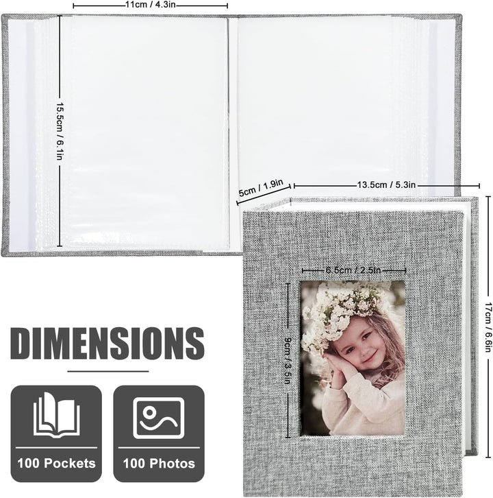 Photo Album 4X6 100 Pockets, Linen Cover Top Loader Vertical, Slip-In Picture Grey Pockets Albums for Wedding, Family, Anniversary, Baby, Vacation
