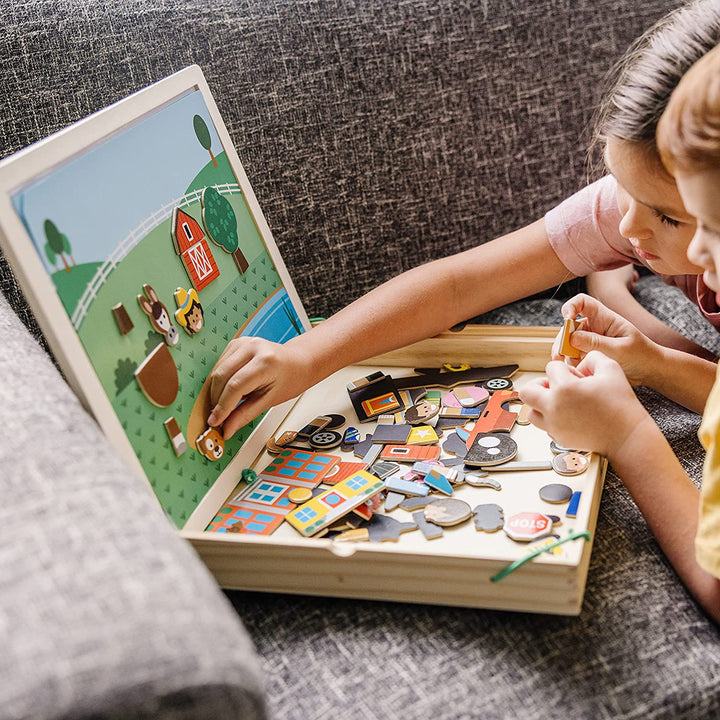 Wooden Magnetic Matching Picture Game with 119 Magnets and Scene Cards Magnetic Book Scenes for Kids Ages 3+