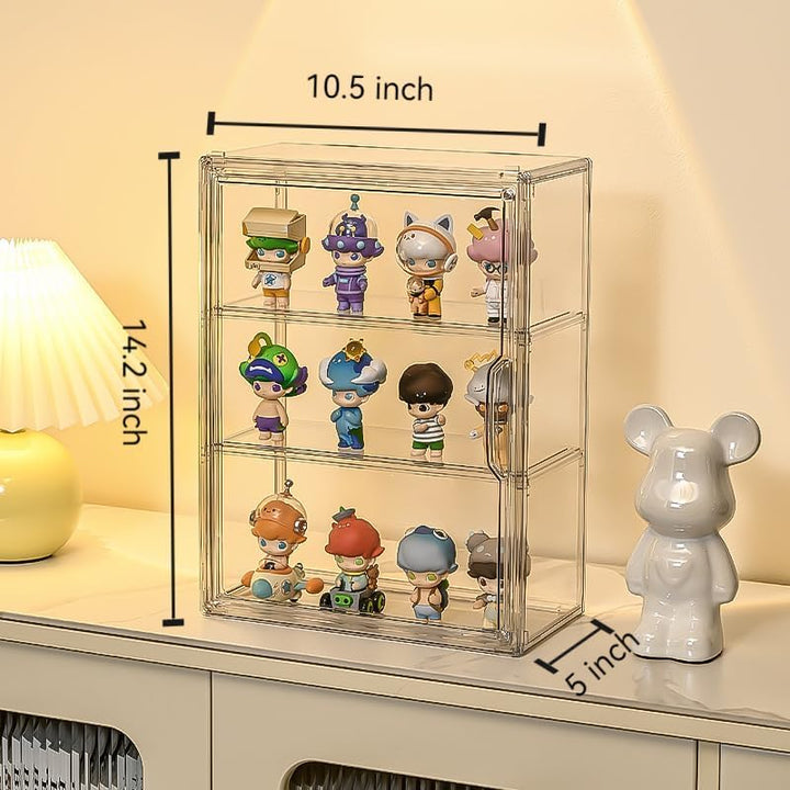 3 Tiers Clear Display Case for Figures, Acrylic Storage Organizers Box with Magnetic Door, Wall-Mounted Dustproof Showcase for Collectibles Action Figure