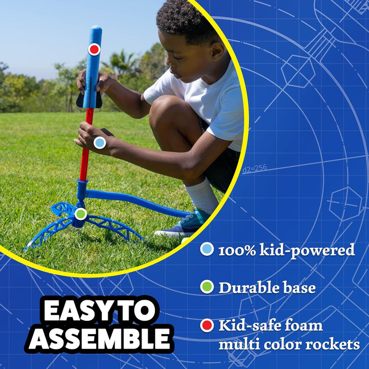 Jr Multi-Color Rocket Launcher for Kids, 8 Rockets - Fun Outdoor Kids Gifts for Boys & Girls - STEM Toy Foam Blaster Set Soars up to 100 Feet - Ages 3 & Up