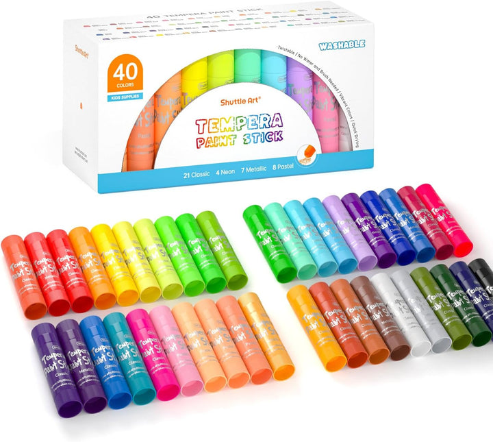 Tempera Paint Sticks, 15 Colors Solid Tempera Paint for Kids, Super Quick-Drying, Washable, Works Great on Paper Wood Glass Ceramic Canvas