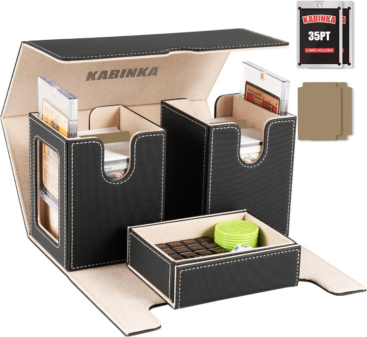 Card Deck Box for MTG with Commander Display, 5 in 1 Card Storage Box Fits 400+ Double-Sleeved Cards, Removable Deck Case for Tcg/Sports Cards with Dice Tray, 4 Magnetic Card Holders (Black Purple)