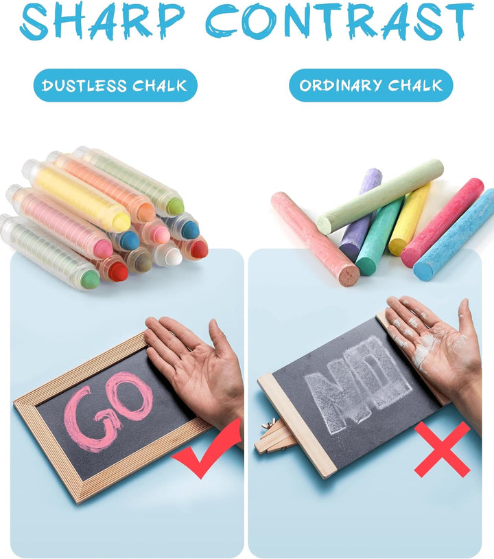 Dustless Chalk for Kids, Colored Sidewalk Chalk with Holder,Non-Toxic Washable Toddlers Chalks Drawing Writing for Outdoor Art Play,Blackboard(12 Pcs)