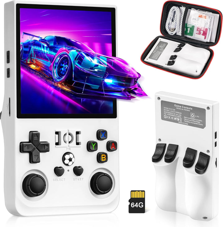 R36MAX Retro Game Console, Handheld Game Console with 4.0-In IPS HD Screen，Video Game Consoles with 64GB Memory and 18,000+ Retro Games, Portable Games Consoles with Storage Bag（Black）