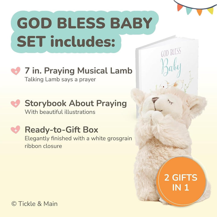 Catholic Baptism Set with Musical Prayer, Lamb & Baby’S First Prayer Book - 2-Pc White Presentation Box for Baptism Gifts for Boys