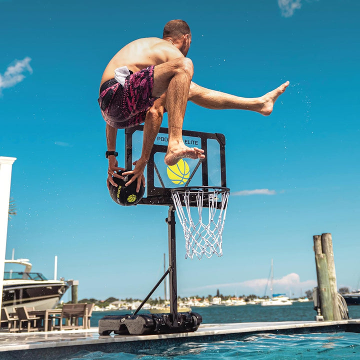Pool Basketball Hoop - Set Includes 3X Composite Leather Basketballs, Air Pump, & Tools - Adjustable Poolside Basketball Hoop - Made for Kids, Teens, & Adults