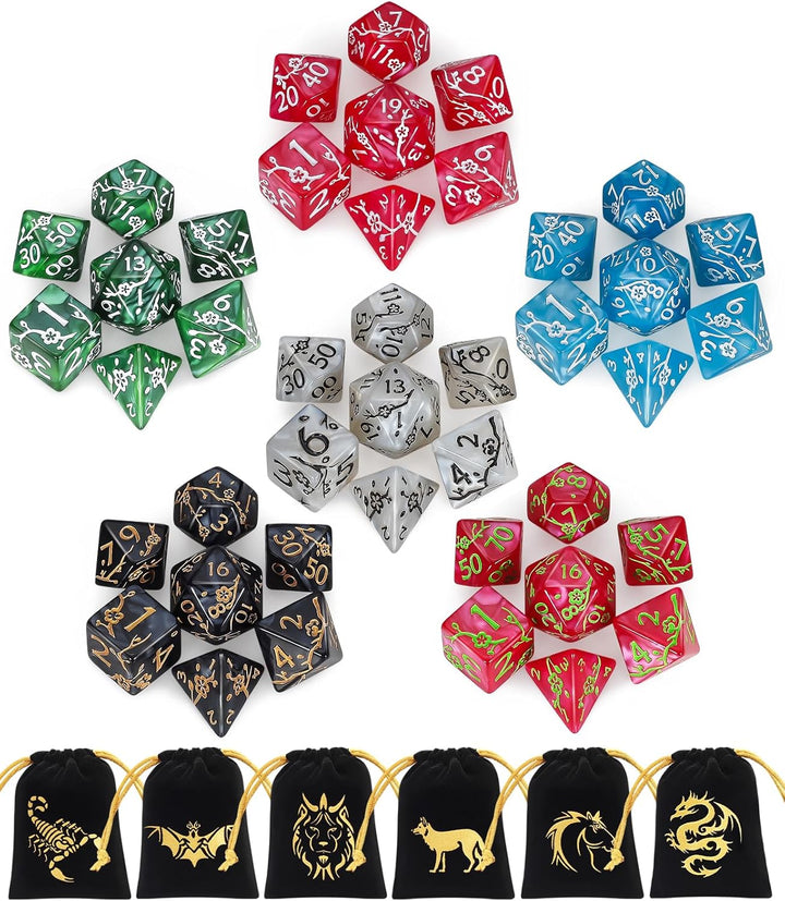 Polyhedral Dice Set (35 Pieces) with Black Pouches, 5 Complete Double-Colors Dice Sets of D4 D6 D8 D10 D% D12 D20 Compatible with Dungeons and Dragons DND RPG MTG Table Games