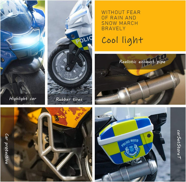 Police Motorcycle Toy - Pull Back Toy Motorcycle with Sound and Light Toy,Toy Motorcycles for Boy,Toys for 3-9 Year Old Boys (Blue)