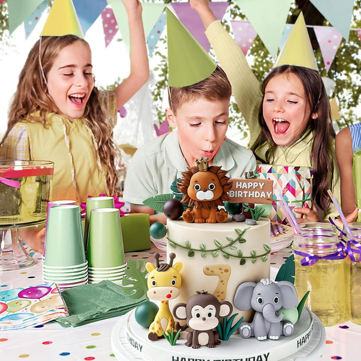 19Pcs Safari Animal Cake Topper - Jungle Wild Cake Toppers with Leaves Balls Cake Decorations for Safari Animals Themed Birthday Party Decorations (Safari Animal Style)