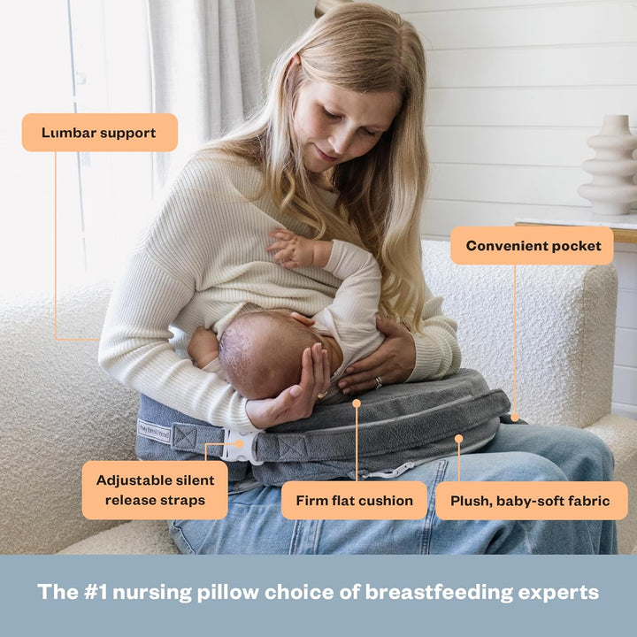 Nursing Pillow - Deluxe - Enhanced Comfort W/ Slipcover - Ergonomic Breastfeeding Pillow for Ultimate Support for Mom & Baby - Adjustable Pillow W/ Handy Side Pocket, Evening Grey