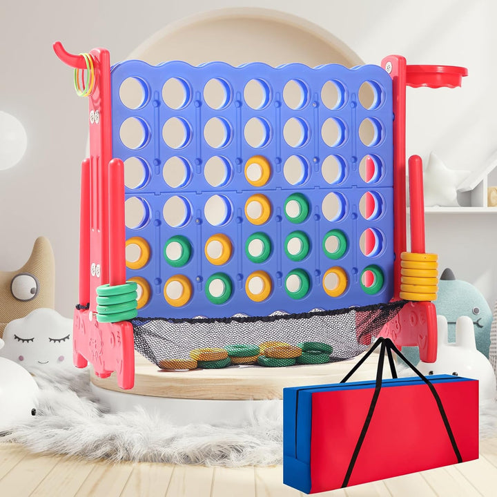 Giant 4 Row Game with Carrying Bag and Mesh Fabric .Giant 4-To-Score Game Set Suitable for Indoor and Outdoor Holiday Parties and Family Gatherings.（ Blue Red）
