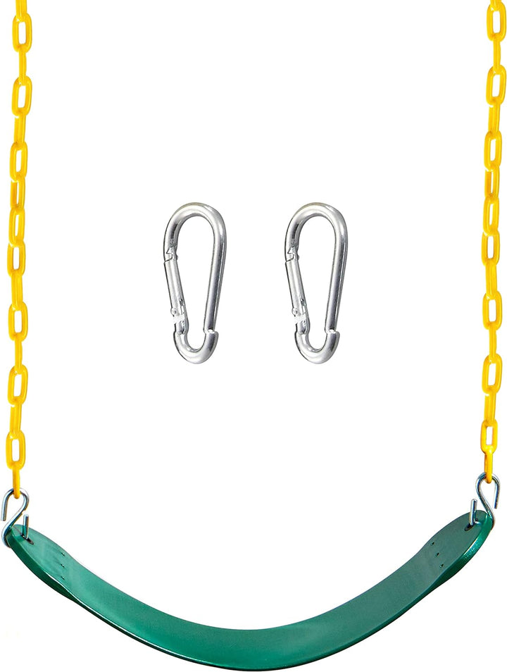 Heavy Duty Swing Seat Green Color with 66” Chain, Swing Set Accessories Replacement with Snap Hooks for Kids Outdoor Play Playground
