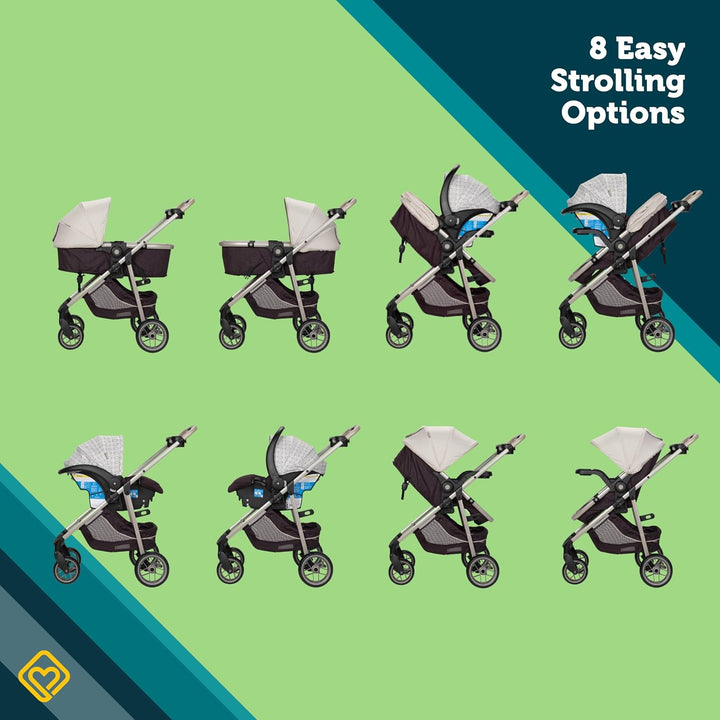 Deluxe Grow and Go Travel System Stroller and Car Seat Combo, 8-In-1 Travel System, Weight Capacity 4-30 Lbs, Dunes Edge