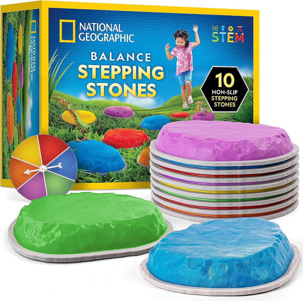 NATIONAL GEOGRAPHIC Stepping Stones for Kids – Durable Non-Slip Stones Encourage Toddler Balance & Gross Motor Skills, Indoor & Outdoor Toys, Obstacle Course, Gifts for Toddlers (Amazon Exclusive)