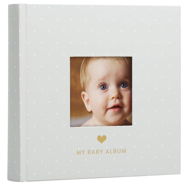 Baby Photo Album, Keepsake Book for New and Expecting Parents, Gender-Neutral Baby Accessory, Ideal Gift for Baby Shower, Holds 200 Pictures, Gray and White Polka Dot