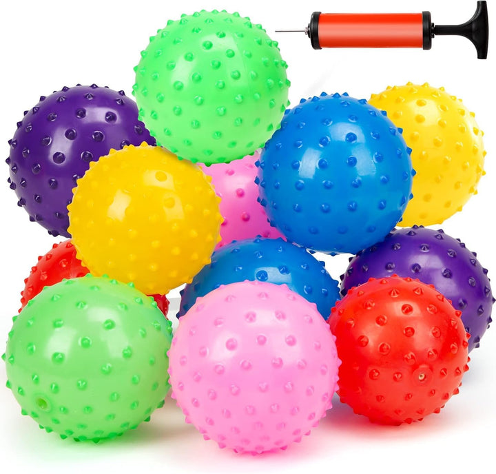 Bounce Ball, 12 Pack Sensory Massage Balls with Air Pump, for Stress Relief, Adult Sensory Toys & Kids Party Favors