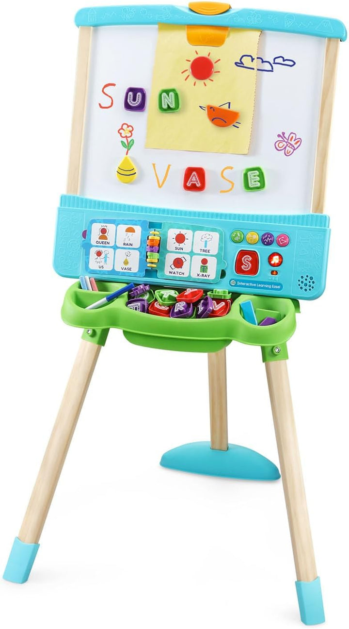 Interactive Learning Easel with Magnetic Chalkboard and Whiteboard for Kids Ages 3-5 (Frustration Free Packaging)