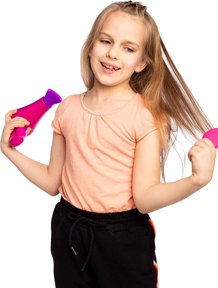 17Pcs Girls Beauty Salon Set, Pretend Play Doll Hair Stylist Toy Kit with Hairdryer, Mirror, Curling Iron and Other Accessories for Kids Toddler Fashion Cutting Makeup Party Favor, Birthday Gift