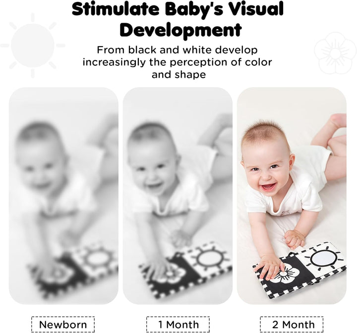 Black and White Tummy Time High Contrast Newborn Toys 0-3 Months, Soft Baby Book, Visual Stimulation Montessori Sensory Infant Toys 0-6-12 Months, Shower Gift for Boys Girls