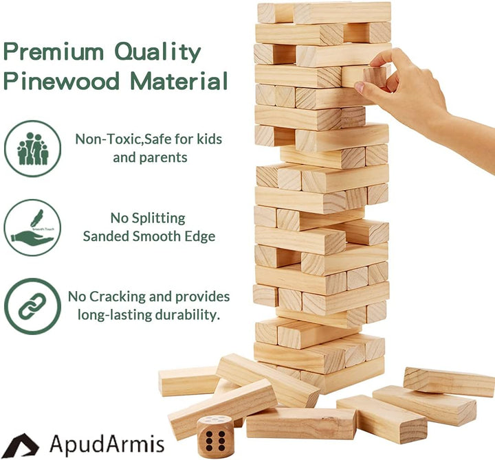 54 PCS Tumble Timber Set [Up to 3.2FT], Pine Wooden Tumble Tower Game with Dice and Scoreboard Set - Classic Block Stacking Board Game for Teens Children Teenagers