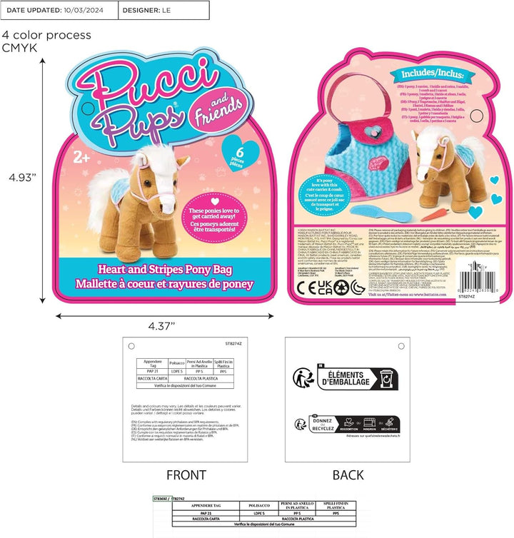 – Plush Horse – Dog Carrier – Heart & Stripes Bag & Pony – Comb & Purse – Stuffed Animal – 2+ Years