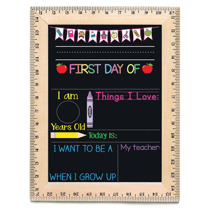 Bloom Owl First Day of School Chalkboard Sign - 11.5"X15" Reusable Back to School Photo Prop with Wooden Ruler Frame for Preschool, Kindergarten, and Beyond