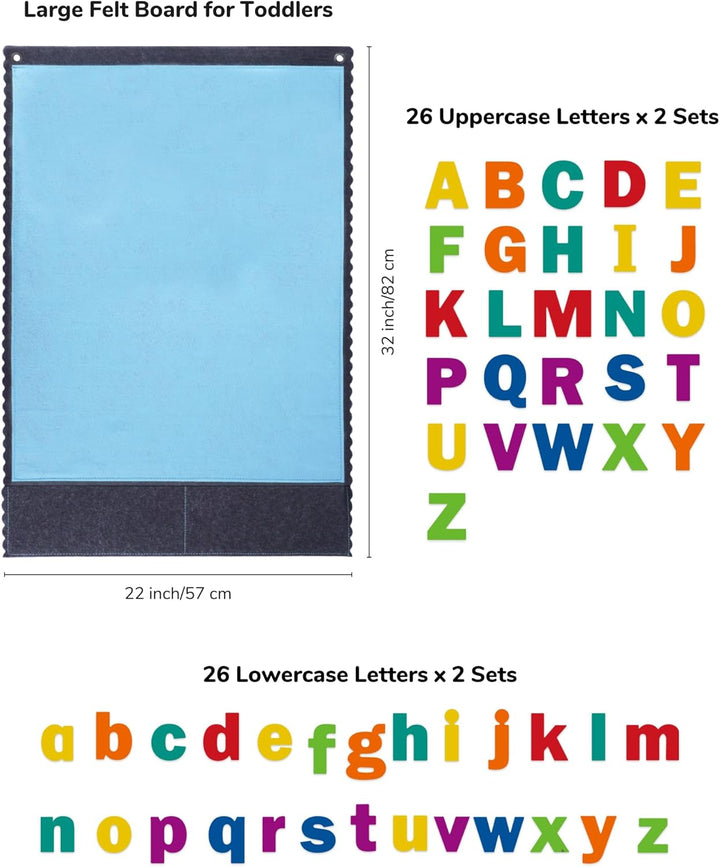 Felt Board - Large Flannel Board for Wall, 104 Felt Letters, 32'' X 22'' Interactive Storytelling & Play Learning for Home & Classroom Use(2 Sets of Uppercase&Lowercase Letters)