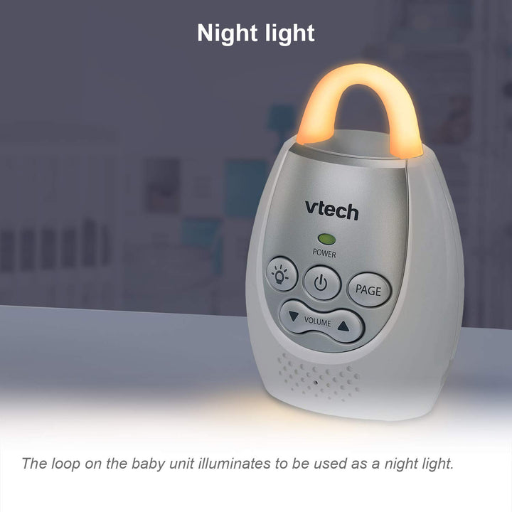 Communications DM221 Audio Baby Monitor with up to 1,000 Ft of Range, Vibrating Sound-Alert, Talk Back Intercom & Night Light Loop, White/Silver