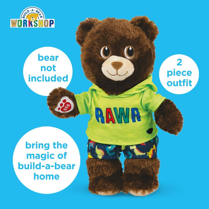 MINI Build-A-Bear Workshop Green Rawr Toy Clothes Pack. 4 Mix-And-Match Toy Outfits Includes Pajamas, Cute Hoodies, Summer Styles | for Kids Aged 3+. Suitable for 9” MINI Bears ONLY