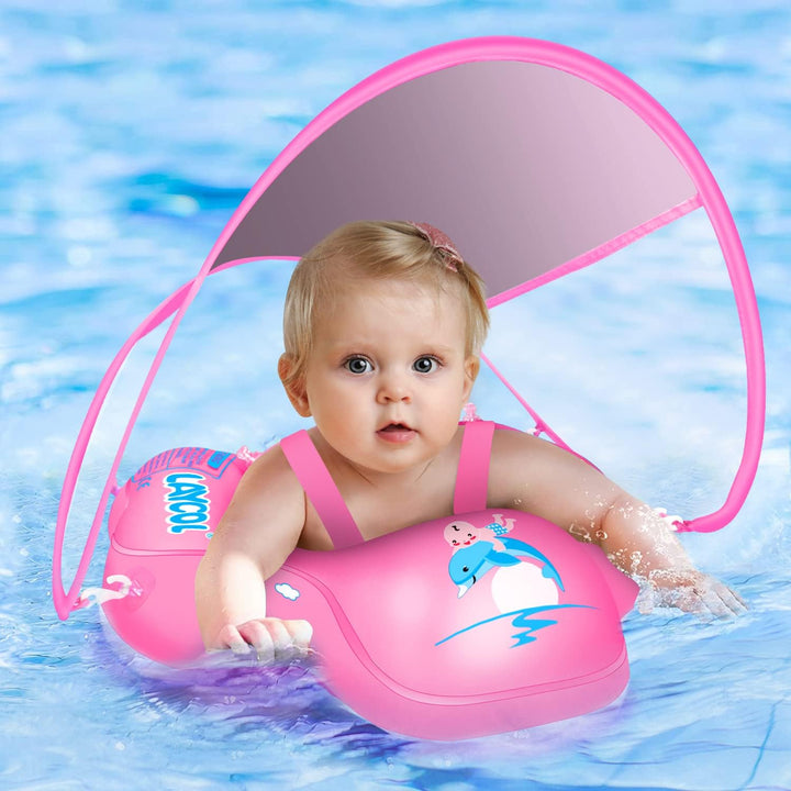 Baby Swimming Float with UPF50+ Sun Canopy Baby Floats for Pool No Flip Overbaby Pool for Baby Age of 3-36 Months