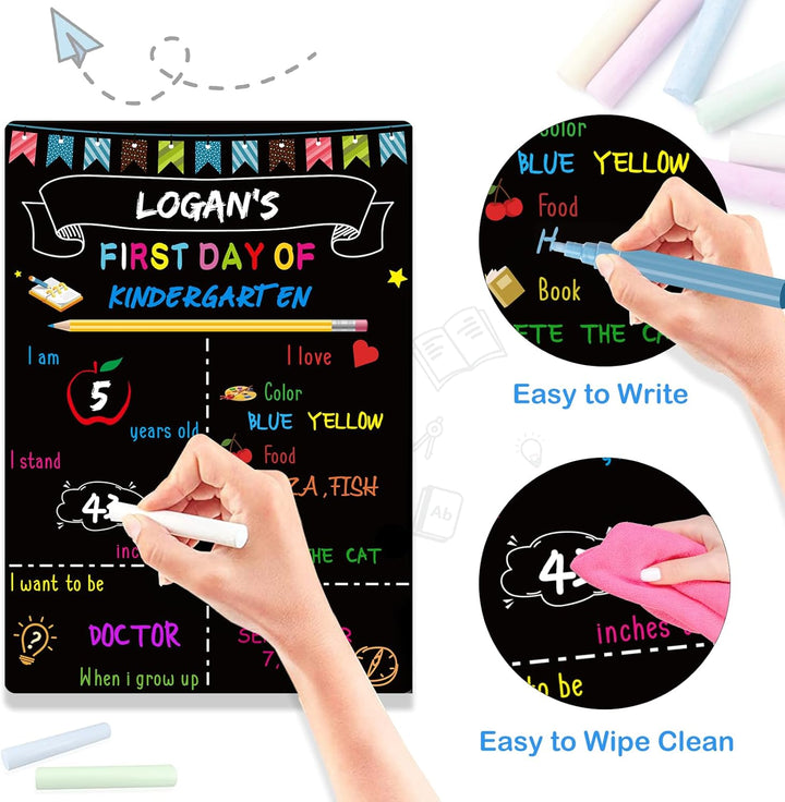 First Day of School Sign 14"X10" Double-Sided First and Last Day of School Board Reusable Wooden Colorful Chalkboard for Grades 1-12 for Kindergarten Pre K for Photography