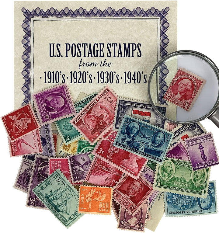 40 U.S. Postage Stamps from the 1910'S, 1920'S, 1930'S and 1940'S, Mint State Condition, Various Denominations and Postal Rates, Perforated Edges
