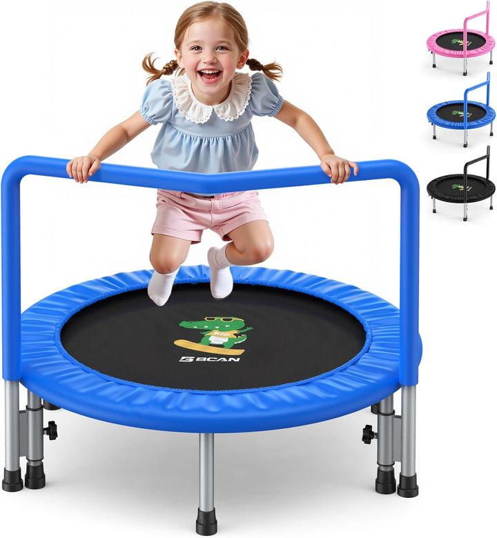 36'' Mini Folding Ages 2 to 5 Toddler Trampoline with Handle for Kids, Two Ways to Assemble the Handle, Indoor/Garden Toddlers Trampoline with Super Safe Cover for Toddlers