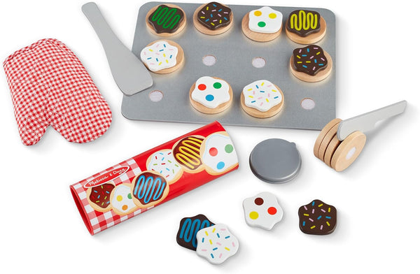 Slice and Bake Cookies Wooden Play Food Set with Toppings Pretend Cookies and Baking Sheet, Wooden Play Food Set, Toy Baking for Kids Ages 3+