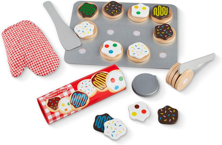 Slice and Bake Cookies Wooden Play Food Set with Toppings Pretend Cookies and Baking Sheet, Wooden Play Food Set, Toy Baking for Kids Ages 3+