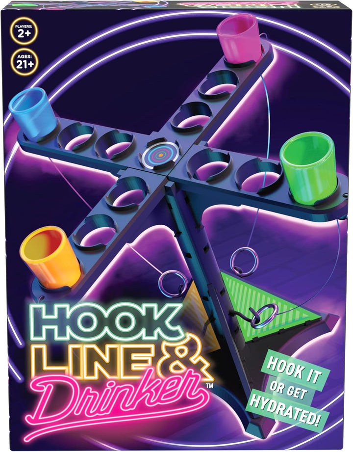 Hook Line & Hydration Party Game – Fun Ring Toss Game for Adults | 13" Tower with Shot Glasses | Perfect for Parties, 2+ Players, Ages 21+