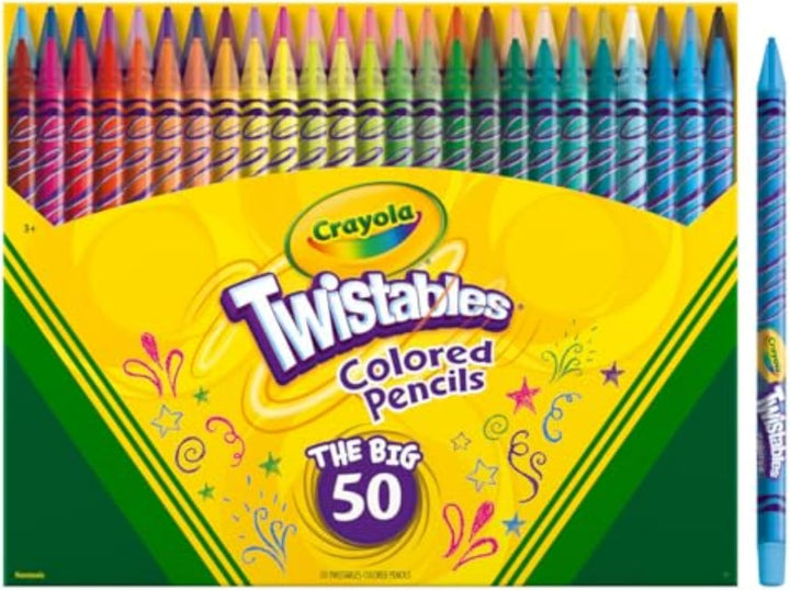 Twistables Colored Pencil Set for Kids (50Ct), No Sharpen Coloring Book Pencils, Essential Classroom Supplies, Cute Back to School Gifts for Kids, 4+